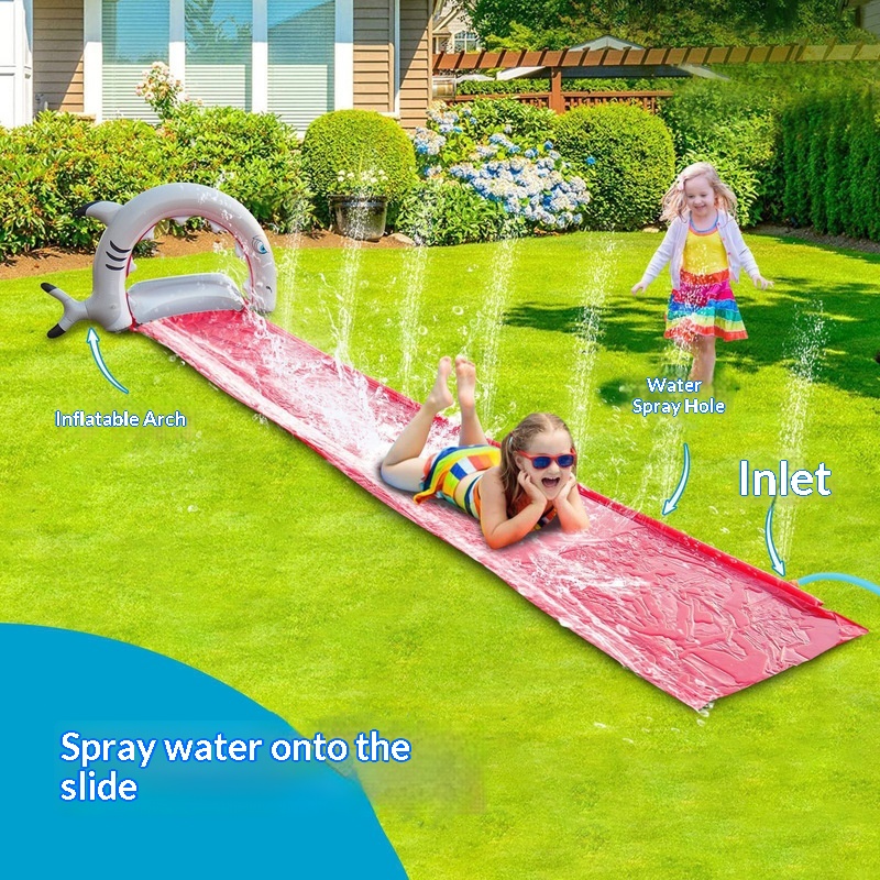 Kids Outdoor Water Toys - 子供用ガーデン用インフレータブルクジラ型ウォータースライドスプリンクラーパッド、屋外用ダブルレーン滑り台おもちゃ、裏庭サマーパーティー用