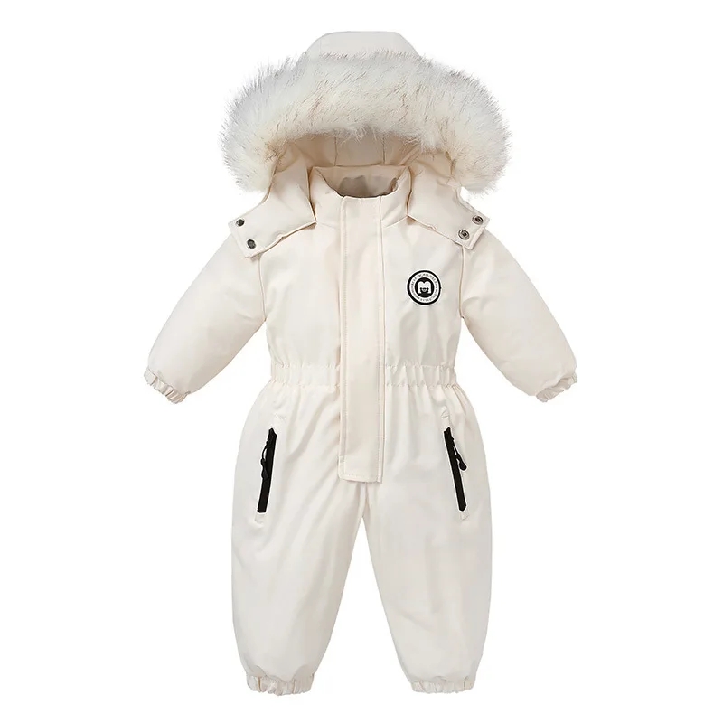Kids Outdoor Jumpsuit - 2歳から5歳の子供向け冬用厚手暖かい幼児用オーバーオール、ベビー用男女兼用コットン製フード付きジャンプスーツ、アウトドアスキースノースーツ