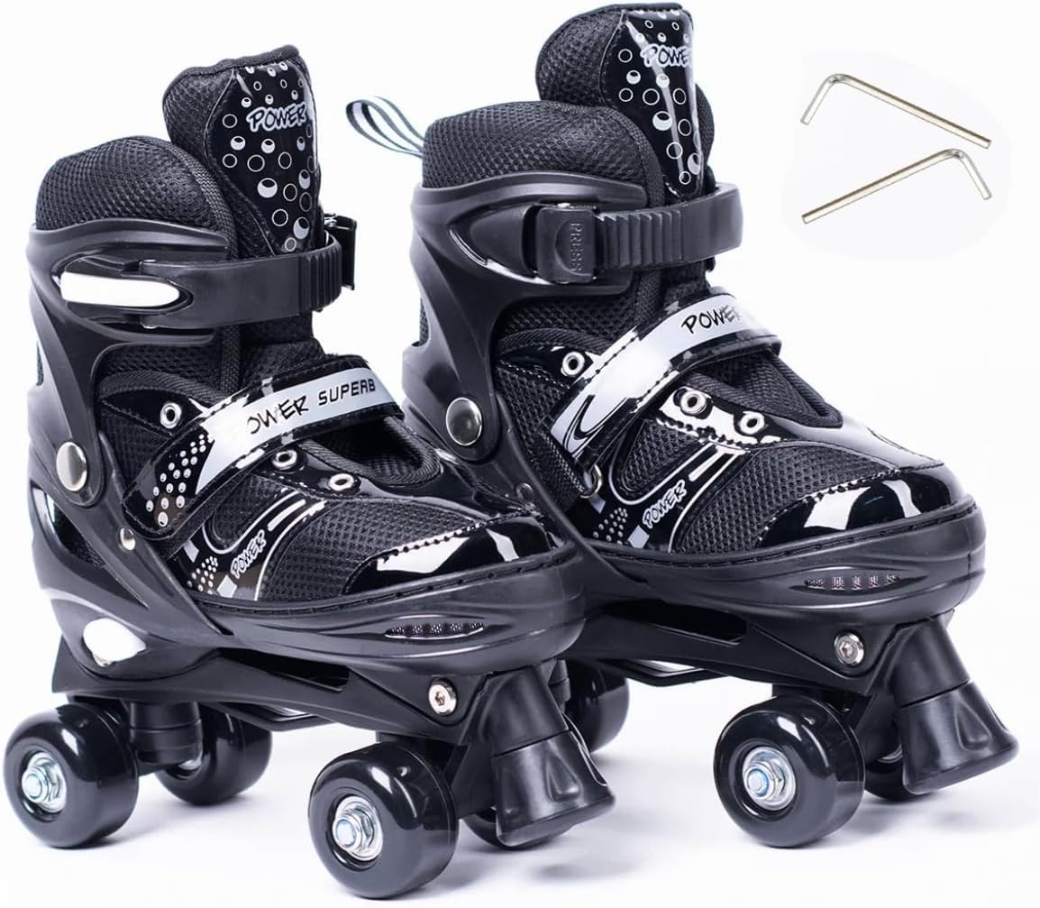 Kids Outdoor Quad - 2026年 子供用ローラースケート 初心者向けダブルロウクワッドスケート 安全な屋内外使用 PUホイール サイズ調整可能