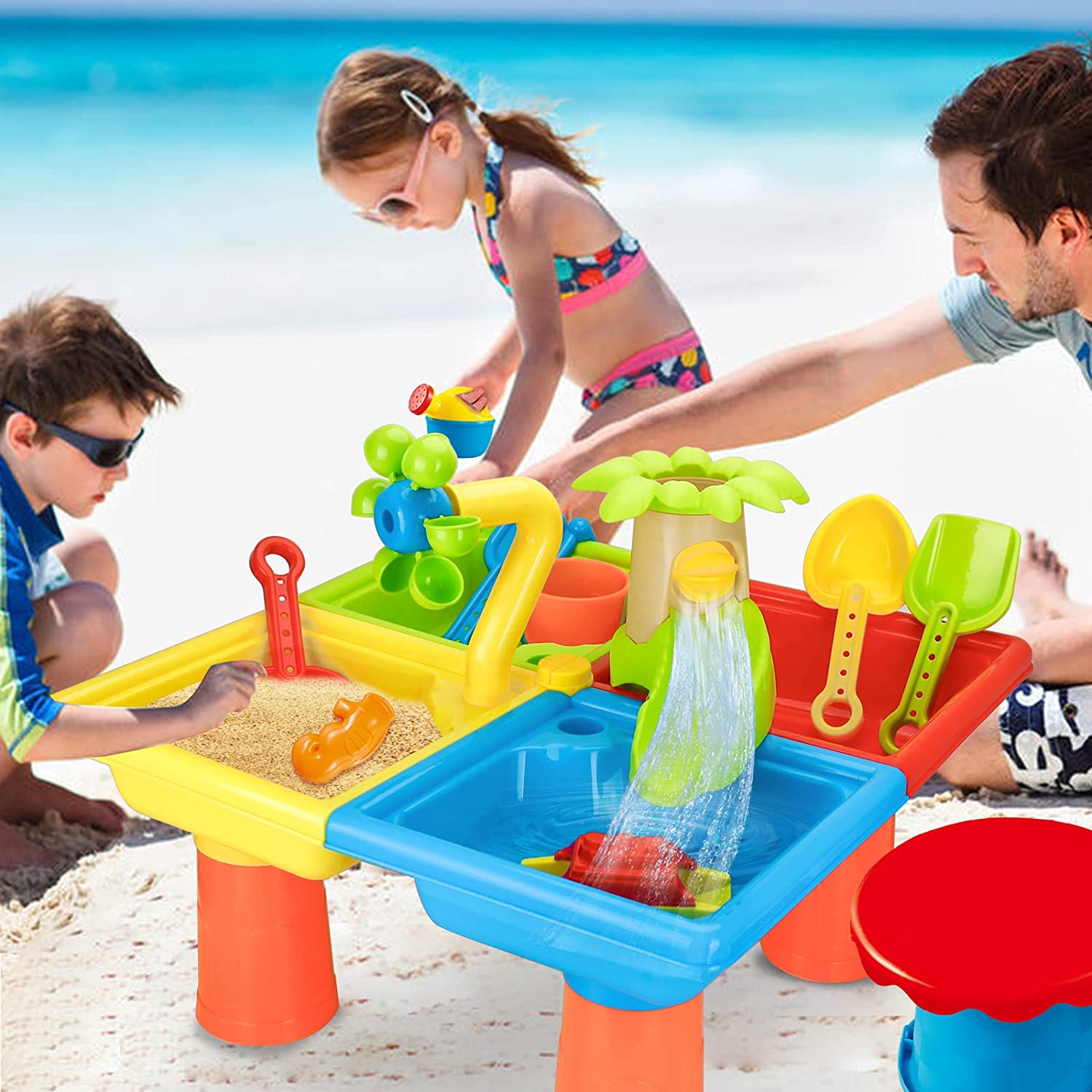 Kids Outdoor Water Toys - 子供のためのテーブルとビーチのおもちゃ,屋外ゲーム,ベビーウォーターサンドドレッドツール,プールセット,子供のためのギフト