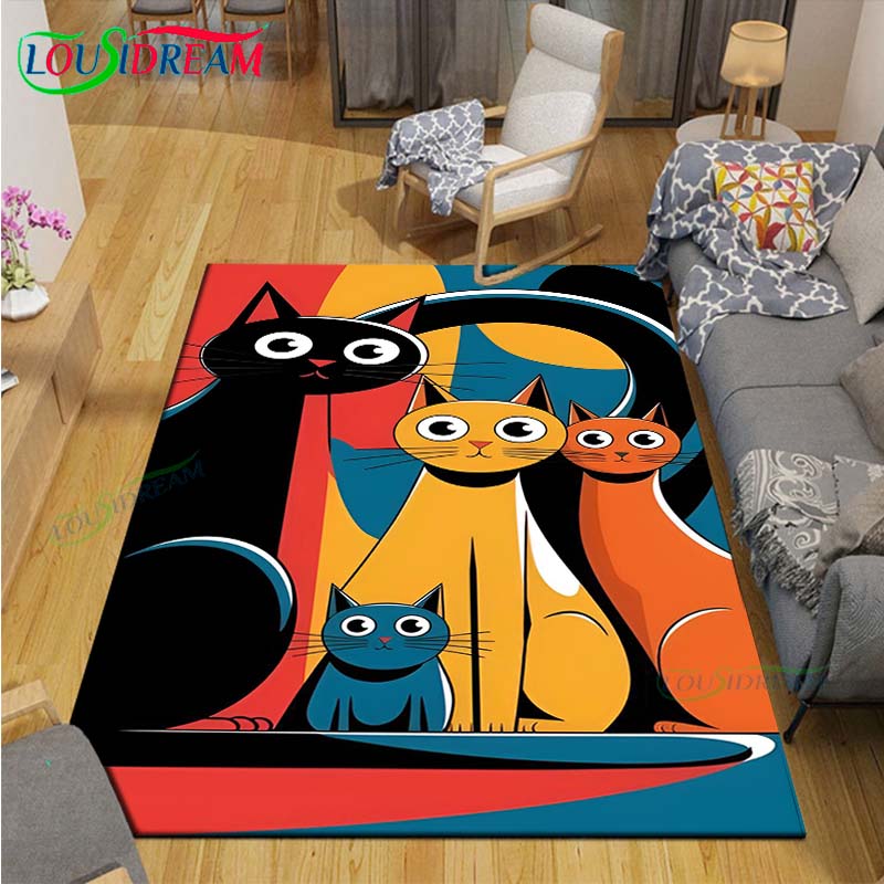 Kids Outdoor Yoga - 滑り止めの猫の絵が描かれた3Dカーペット,リビングルーム用,大きな装飾,ファッショナブルなマット,寝室用カーペット,ヨガマット,絶妙な絵画