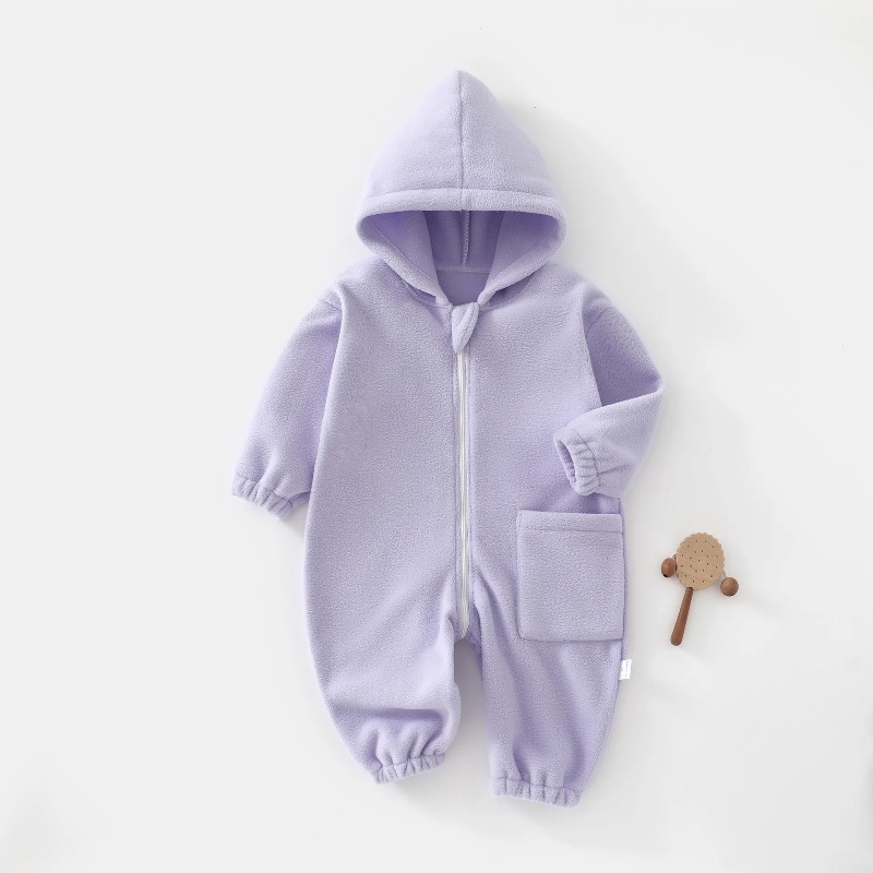 Kids Outdoor Jumpsuit - ZOETOPKID 新秋ソリッドカラーシリーズ子供ジャンプスーツ純綿肥厚暖かいフード付きジャンプスーツ 1-4 歳児アウトドアウェア