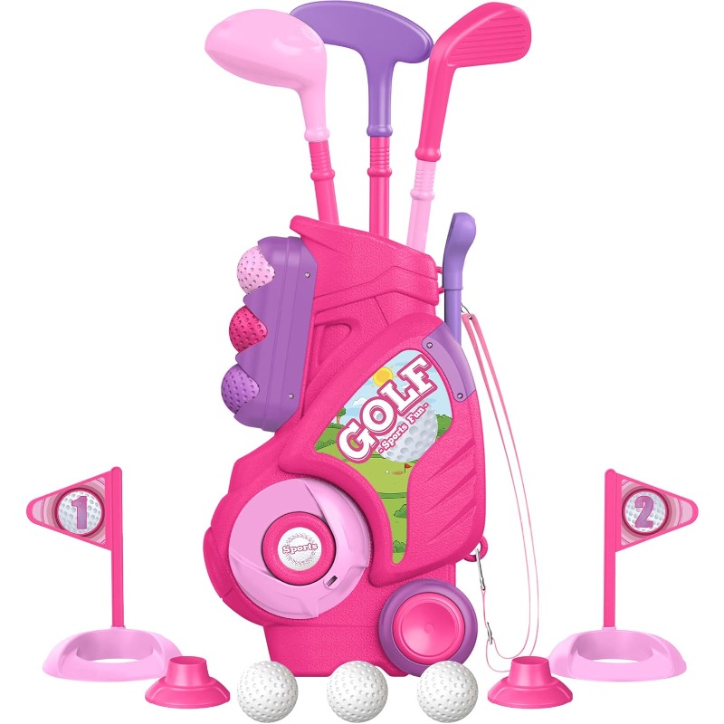 Kids Indoor Outdoor Cart - ホイールとショルダーストラップ付きの幼児用ゴルフクラブセット,子供用ゴルフカート,屋内と屋外のスポーツ玩具,男の子と女の子へのクリスマスプレゼント