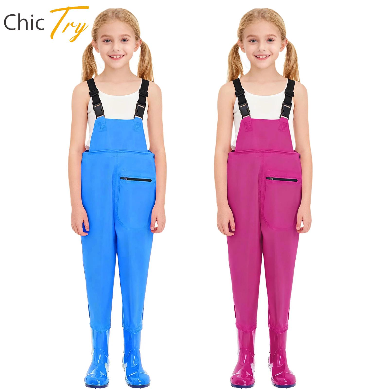 Kids Outdoor Jumpsuit - ユニセックスキッズアウトドアスポーツオーバーオールフィッシングウェーダー調節可能なバックルストラップジャンプスーツ防水オーバーオール+滑り止めブーツ