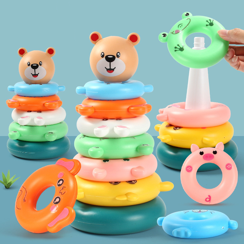 Kids Outdoor Water Toys - 子供向けの積み重ね可能なレインボーリング,モンテッソーリ教育玩具,感覚学習,動物,スタッキング,ビーチプール