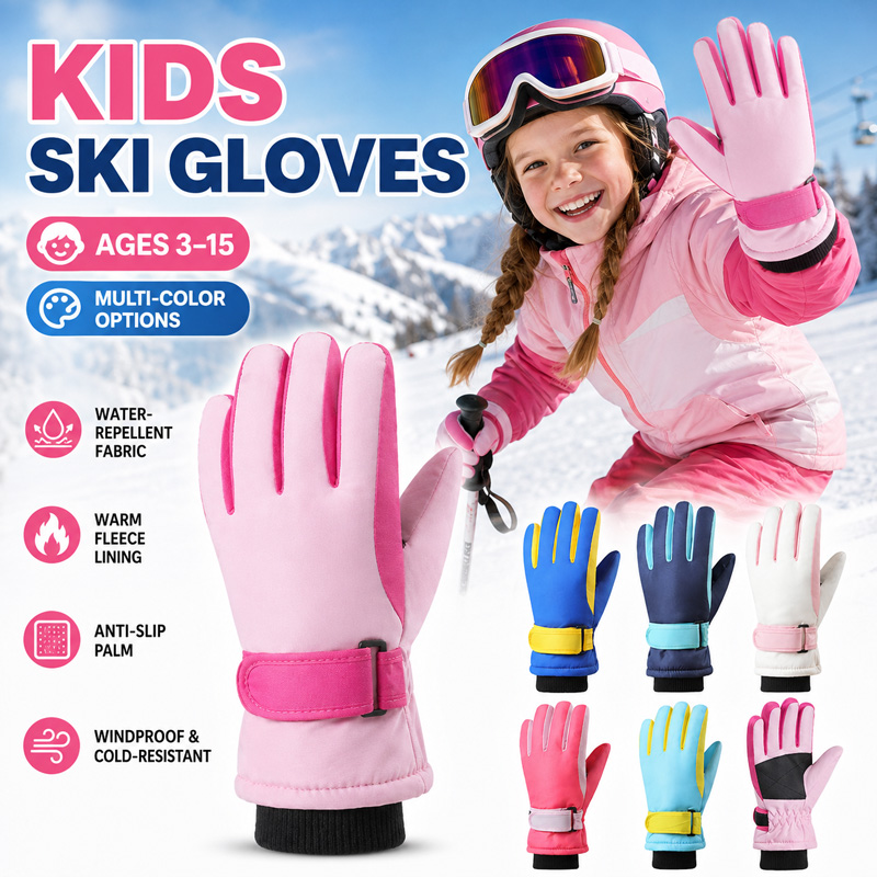 Kids Outdoor Gloves - 子供用冬用スキーグローブ防水防風子供用スノーグローブ男の子女の子用暖かいフリース裏地スポーツフィンガーグローブ3-15Y