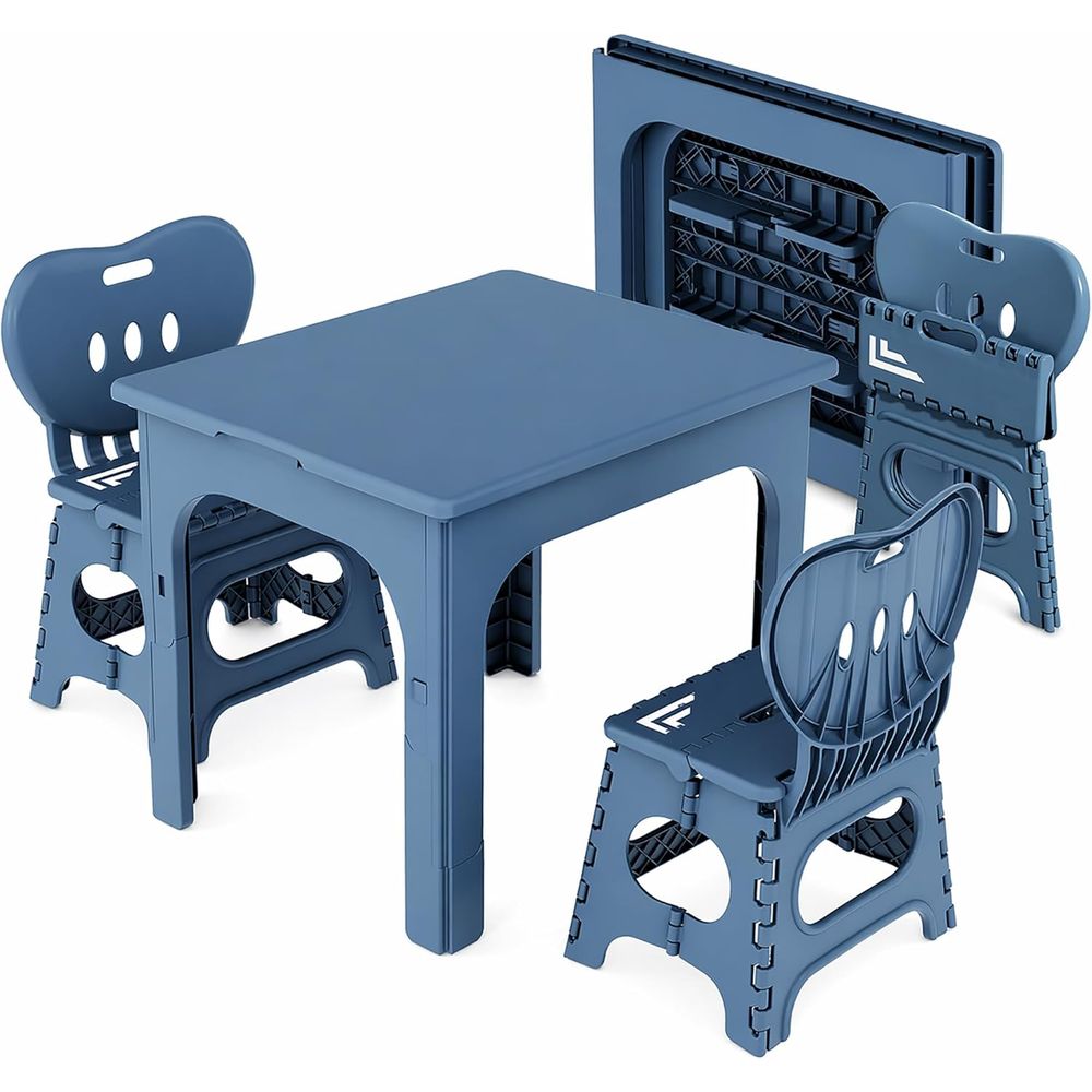 Kids Outdoor Wooden Table - 折りたたみ式テーブルと椅子セット、高さ調節可能なポータブルアクティビティテーブル、折りたたみ椅子2脚付き、屋内屋外用子供大人用テーブルセット