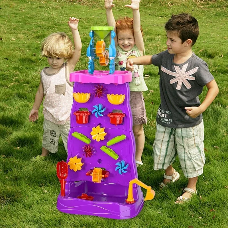 Kids Outdoor Water Play Table - 子供用ウォーターテーブル 両面滝砂遊びセット 屋外砂遊びステーション 男の子＆女の子向け STEM学習玩具