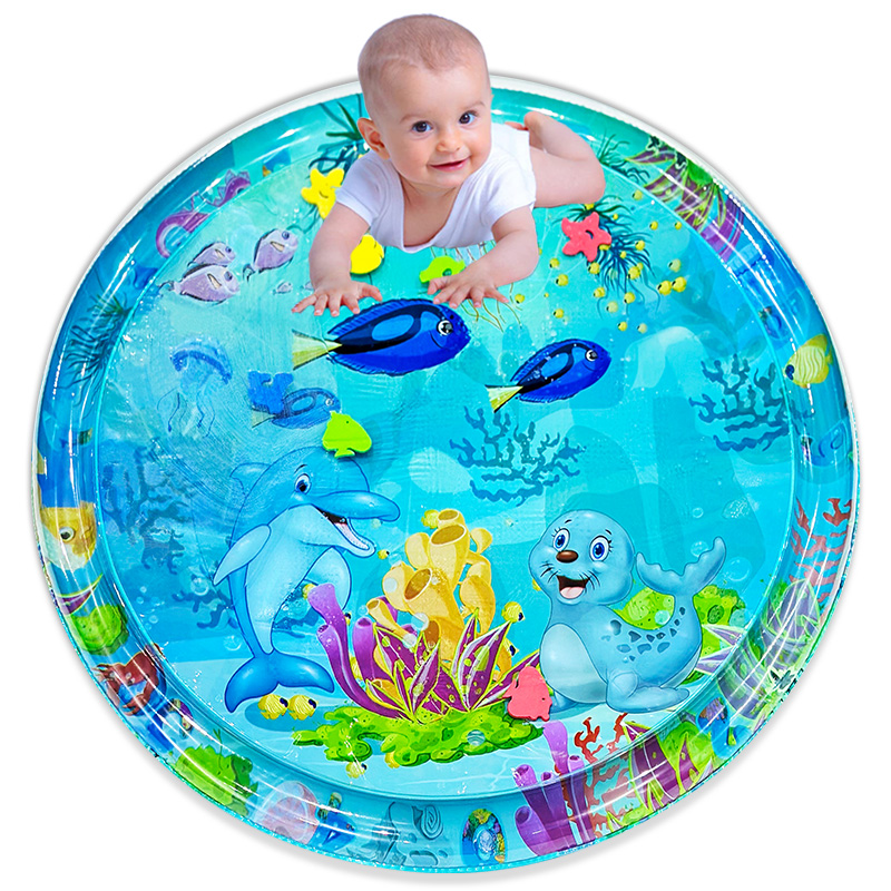 Kids Outdoor Water Play Table - 1pc 100 センチメートル大赤ちゃん遊び水マットイルカシールパターン PVC インフレータブルラウンドプレイマットクッションキッズギフト