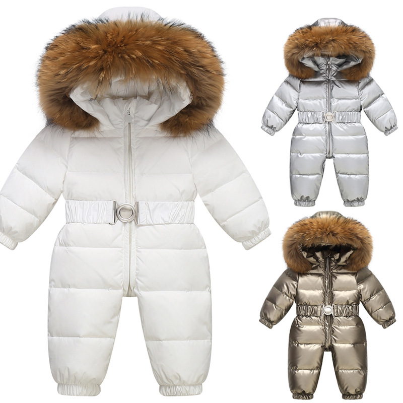Kids Outdoor Jumpsuit - 子供用フード付きダウンジャケット,男の子用の暖かいジャンプスーツ,女の子用のフェイクファースキースーツ,子供用スノースーツ,冬のオーバーオール