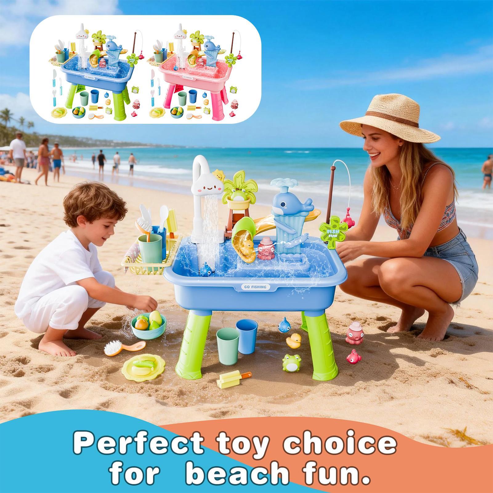 Kids Outdoor Water Play Table - 子供用屋外ビーチおもちゃ、卓上水遊びプール、砂場プラットフォーム、屋内外兼用多機能ビーチおもちゃ