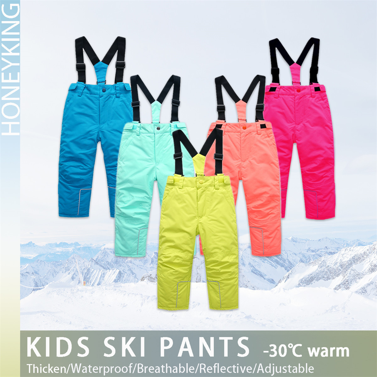 Kids Outdoor Jumpsuit - ハニーキングキッズスキーパンツ冬の屋外防水暖かいスキーパンツ男の子と女の子のジャンプスーツオーバーオールトラックスーツキッズスノーパンツ