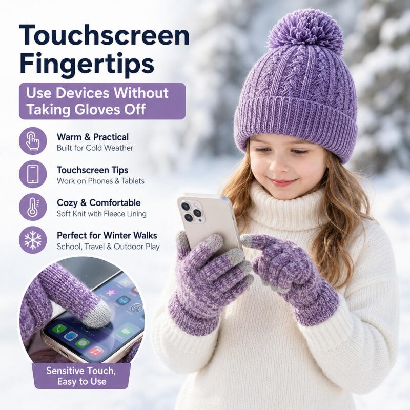 子供用冬ニット帽子タッチスクリーン手袋セットフリースライン暖 - Kids Outdoor Gloves のレビューと価格