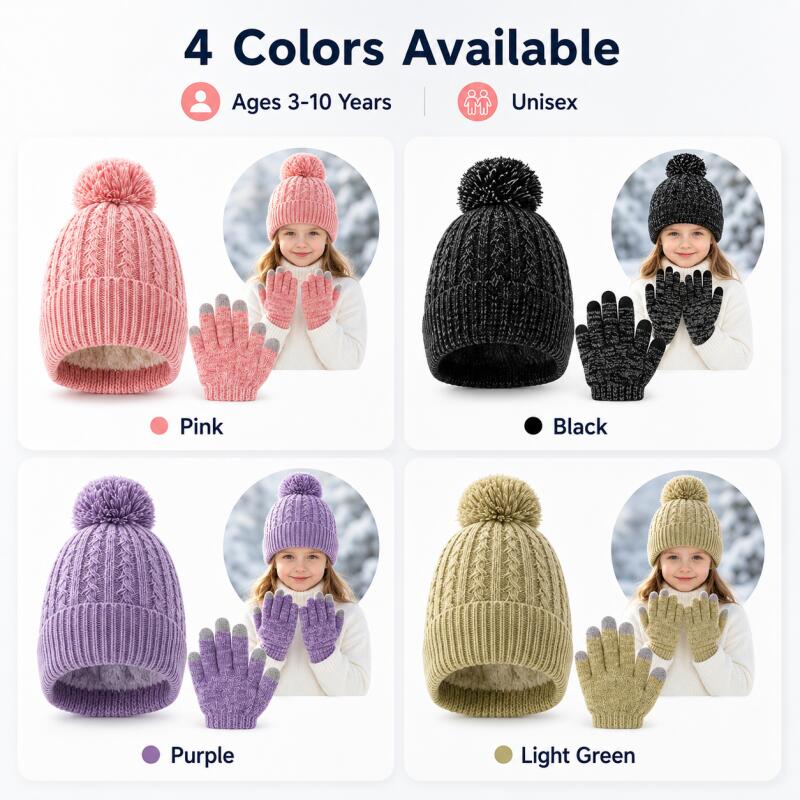子供用冬ニット帽子タッチスクリーン手袋セットフリースライン暖 - Kids Outdoor Gloves のレビューと価格