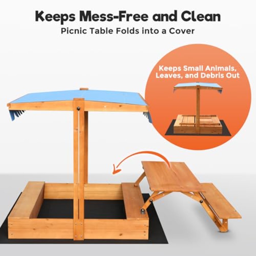 裏庭用木製キッズサンドボックス、ピクニックテーブルと収納ボッ - Kids Outdoor Wooden Table のレビューと価格