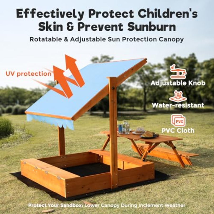 裏庭用木製キッズサンドボックス、ピクニックテーブルと収納ボッ - Kids Outdoor Wooden Table のレビューと価格