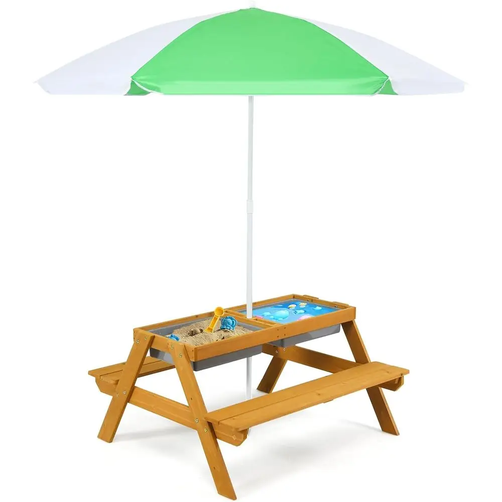 3in1高さ調節可能傘付きキッズピクニックテーブル、水遊び＆ - Kids Outdoor Wooden Table のレビューと価格
