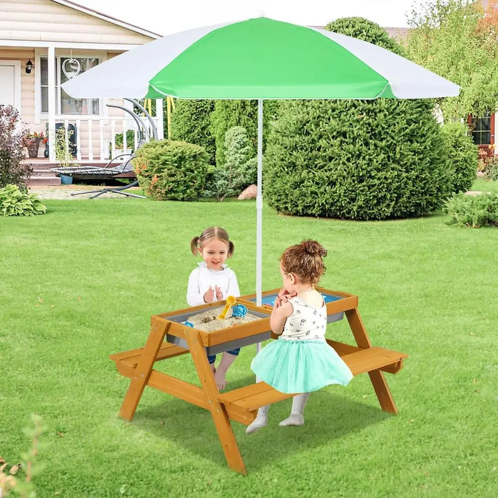 3in1高さ調節可能傘付きキッズピクニックテーブル、水遊び＆ - Kids Outdoor Wooden Table のレビューと価格