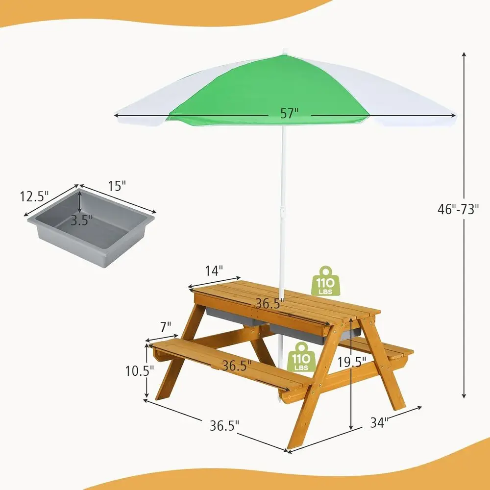 3in1高さ調節可能傘付きキッズピクニックテーブル、水遊び＆ - Kids Outdoor Wooden Table のレビューと価格