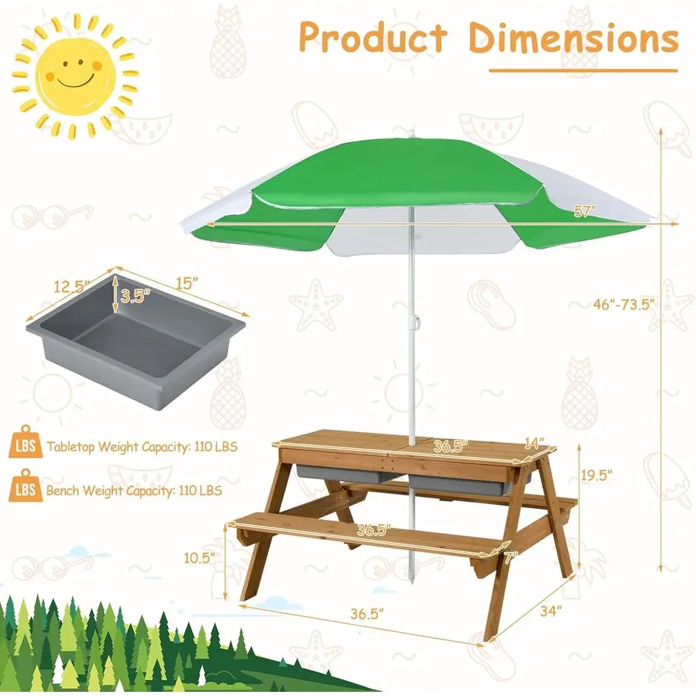 4-in-1木製砂場＆水遊びピクニックテーブル、取り外し可能 - Kids Outdoor Wooden Table のレビューと価格