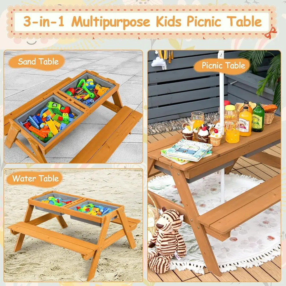 4-in-1木製砂場＆水遊びピクニックテーブル、取り外し可能 - Kids Outdoor Wooden Table のレビューと価格