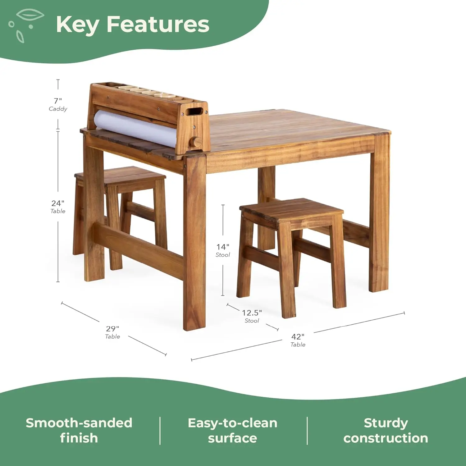 アカディア屋外用アートテーブル＆スツールセット：子供用アカシ - Kids Outdoor Wooden Table のレビューと価格