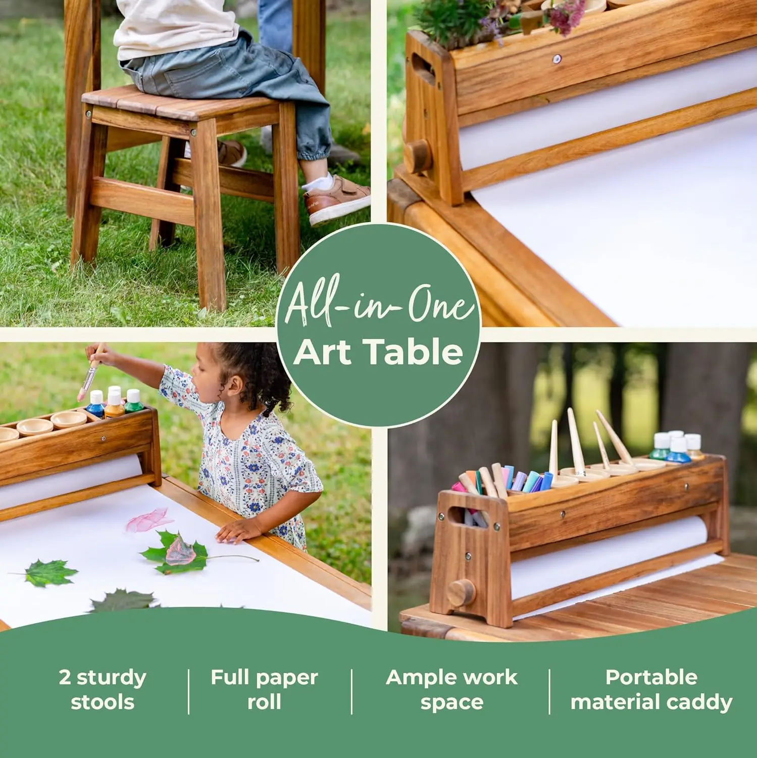 アカディア屋外用アートテーブル＆スツールセット：子供用アカシ - Kids Outdoor Wooden Table のレビューと価格