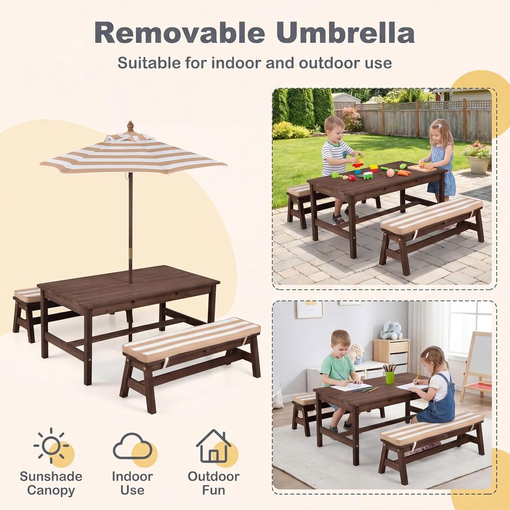 キッズピクニックテーブル、大型42インチx23インチテーブル - Kids Outdoor Wooden Table のレビューと価格