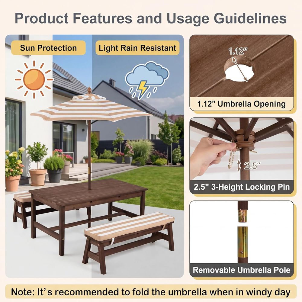 キッズピクニックテーブル、大型42インチx23インチテーブル - Kids Outdoor Wooden Table のレビューと価格