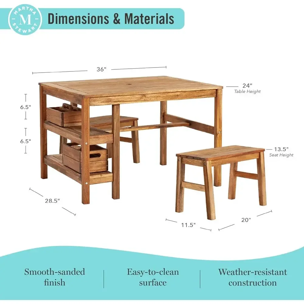 子供用屋外クレートテーブルと2つのベンチセット：アカシア材製 - Kids Outdoor Wooden Table のレビューと価格