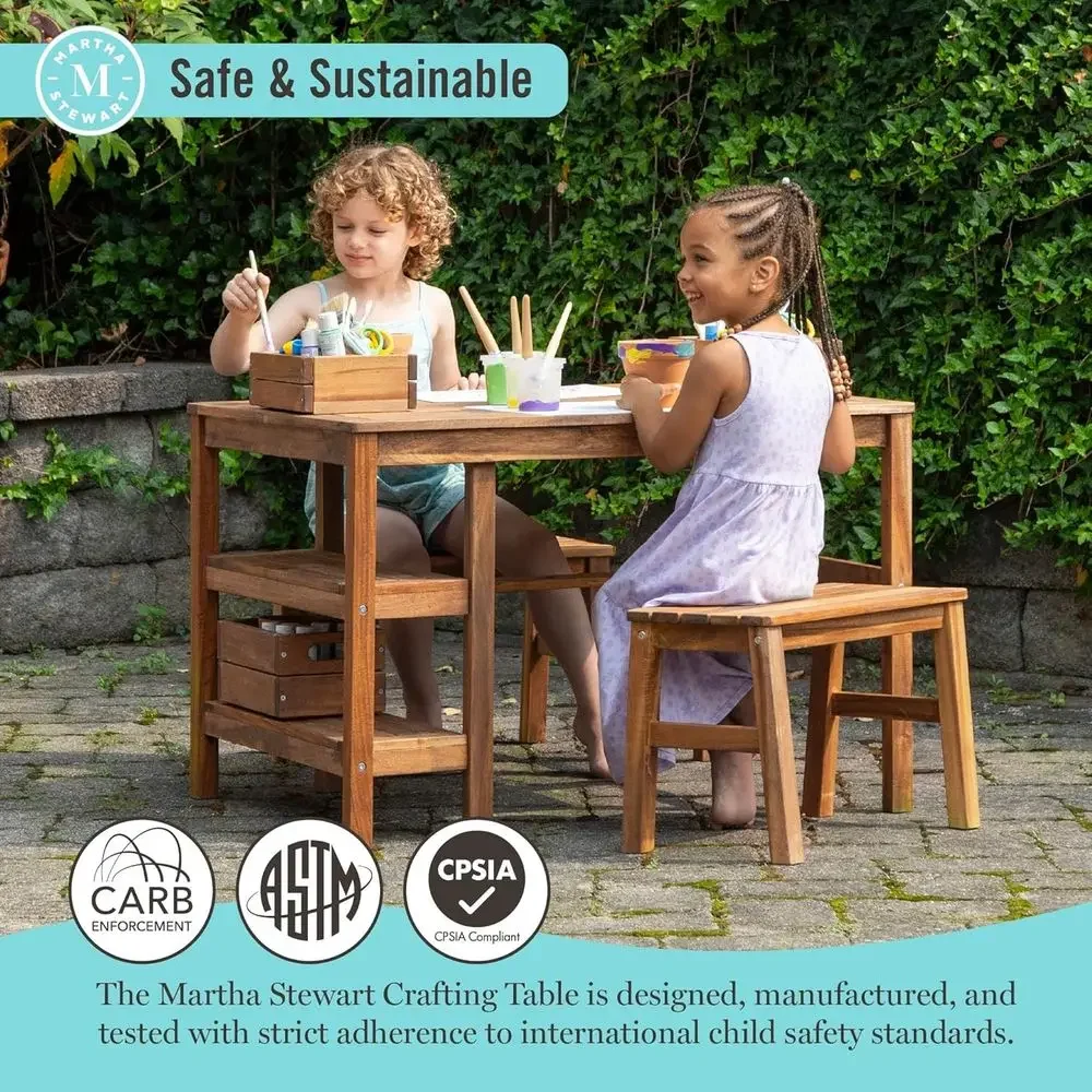 子供用屋外クレートテーブルと2つのベンチセット：アカシア材製 - Kids Outdoor Wooden Table のレビューと価格