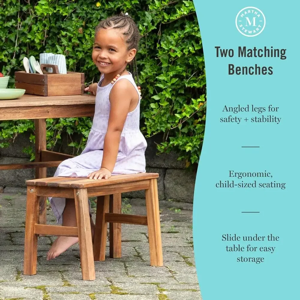 子供用屋外クレートテーブルと2つのベンチセット：アカシア材製 - Kids Outdoor Wooden Table のレビューと価格