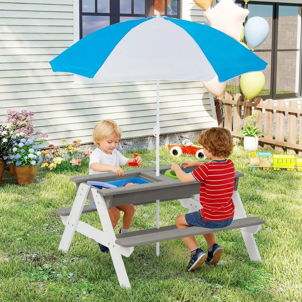 子供用3-in-1木製ピクニックテーブル、屋外砂場・水遊び用 - Kids Outdoor Wooden Table のレビューと価格