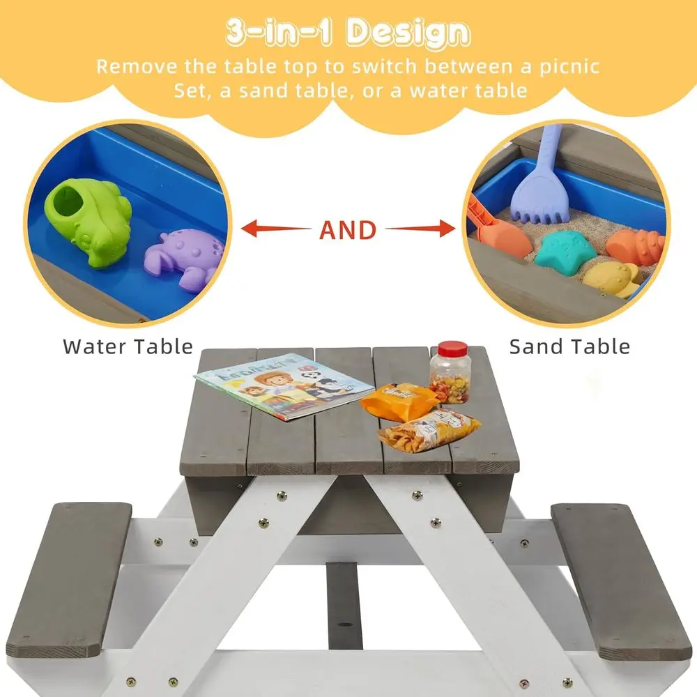 子供用3-in-1木製ピクニックテーブル、屋外砂場・水遊び用 - Kids Outdoor Wooden Table のレビューと価格