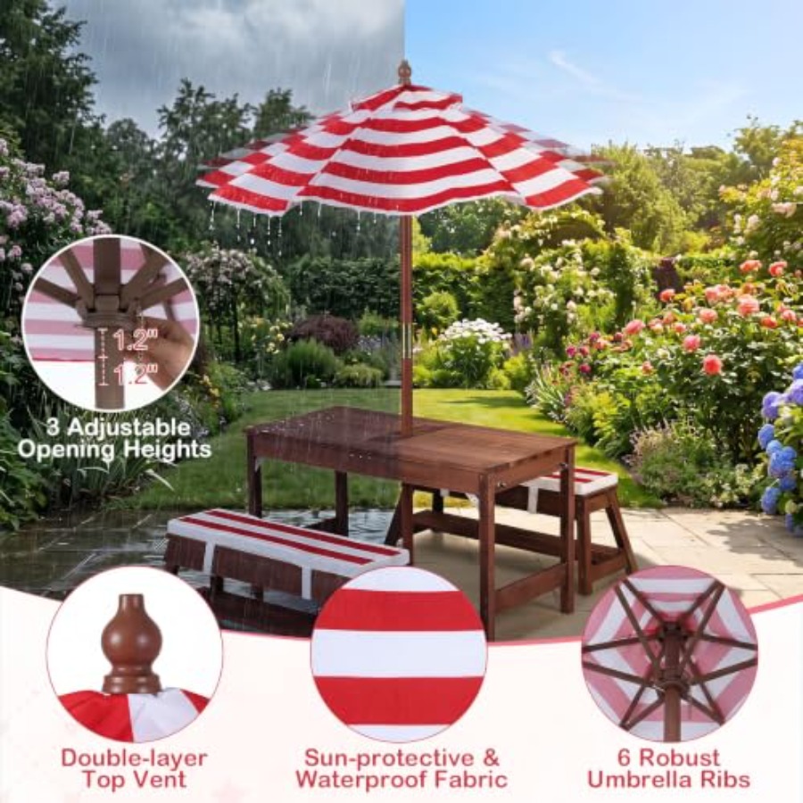屋外用子供用ピクニックテーブル、パティオや裏庭に最適、木製、 - Kids Outdoor Wooden Table のレビューと価格