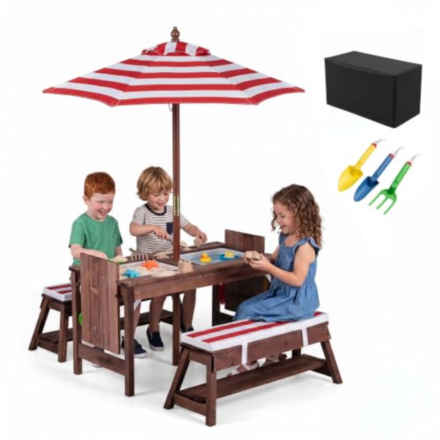 屋外用子供用ピクニックテーブル、パティオや裏庭に最適、木製、 - Kids Outdoor Wooden Table のレビューと価格