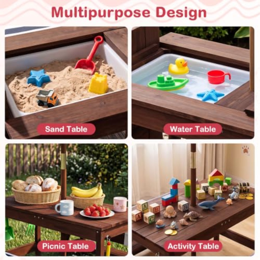 屋外用子供用ピクニックテーブル、パティオや裏庭に最適、木製、 - Kids Outdoor Wooden Table のレビューと価格
