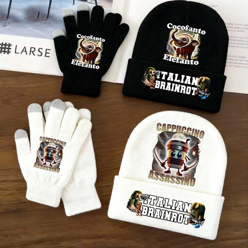 2 個イタリア Brainrot 動物ニット帽子手袋カプチー - Kids Outdoor Gloves のレビューと価格