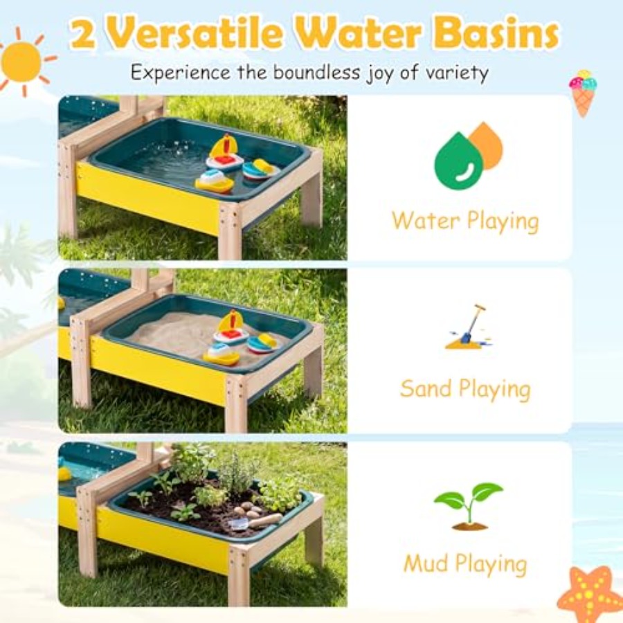3歳以上向け屋外キッズアクティビティプレイセット：木製砂場と - Kids Outdoor Wooden Table のレビューと価格
