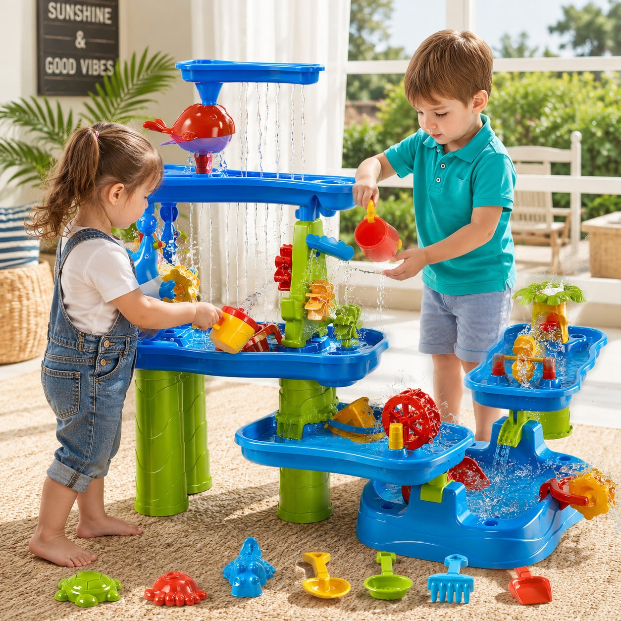 子供用5段ウォーターテーブル、砂浜おもちゃ付き子供用ウォータ - Kids Outdoor Sensory Table のレビューと価格