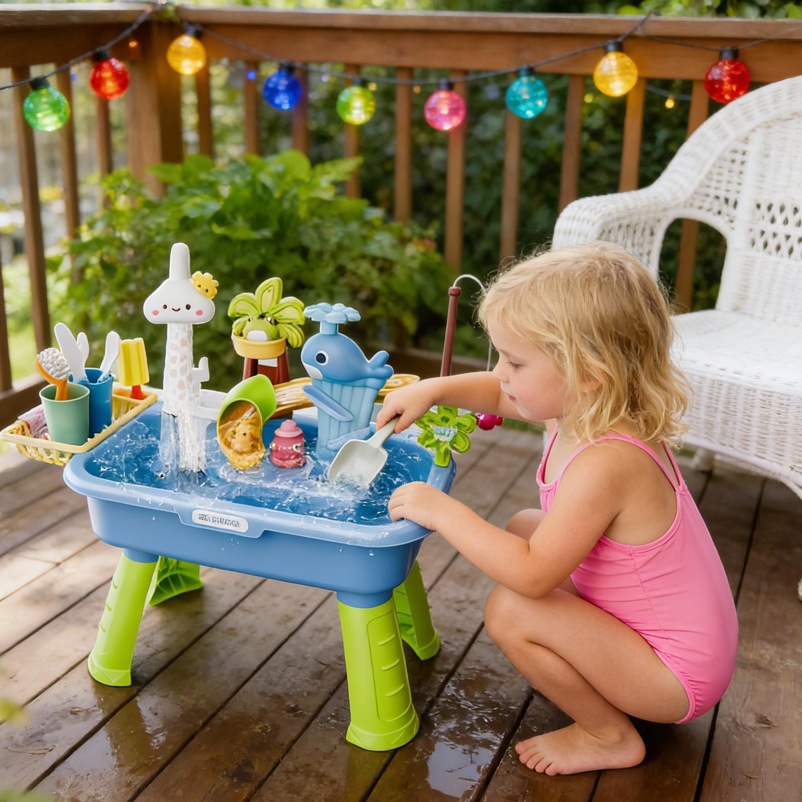 子供用屋外ビーチおもちゃ、卓上水遊びプール、砂場プラットフォ - Kids Outdoor Water Play Table のレビューと価格